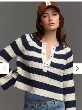 Pilcro Striped Navy and White Knit Sweater